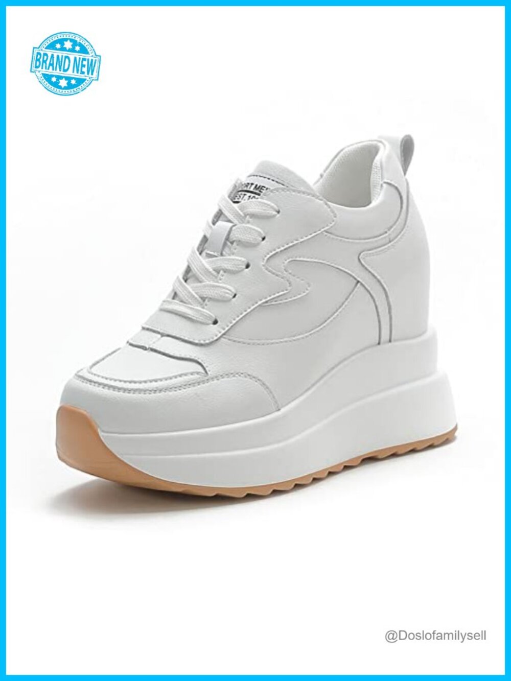 Platform Sneakers Hidden Wedge Heel Chunky Lace Up Leather Tennis Shoes